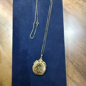 12 karat gold vintage engraved locket pendant /12kt chain